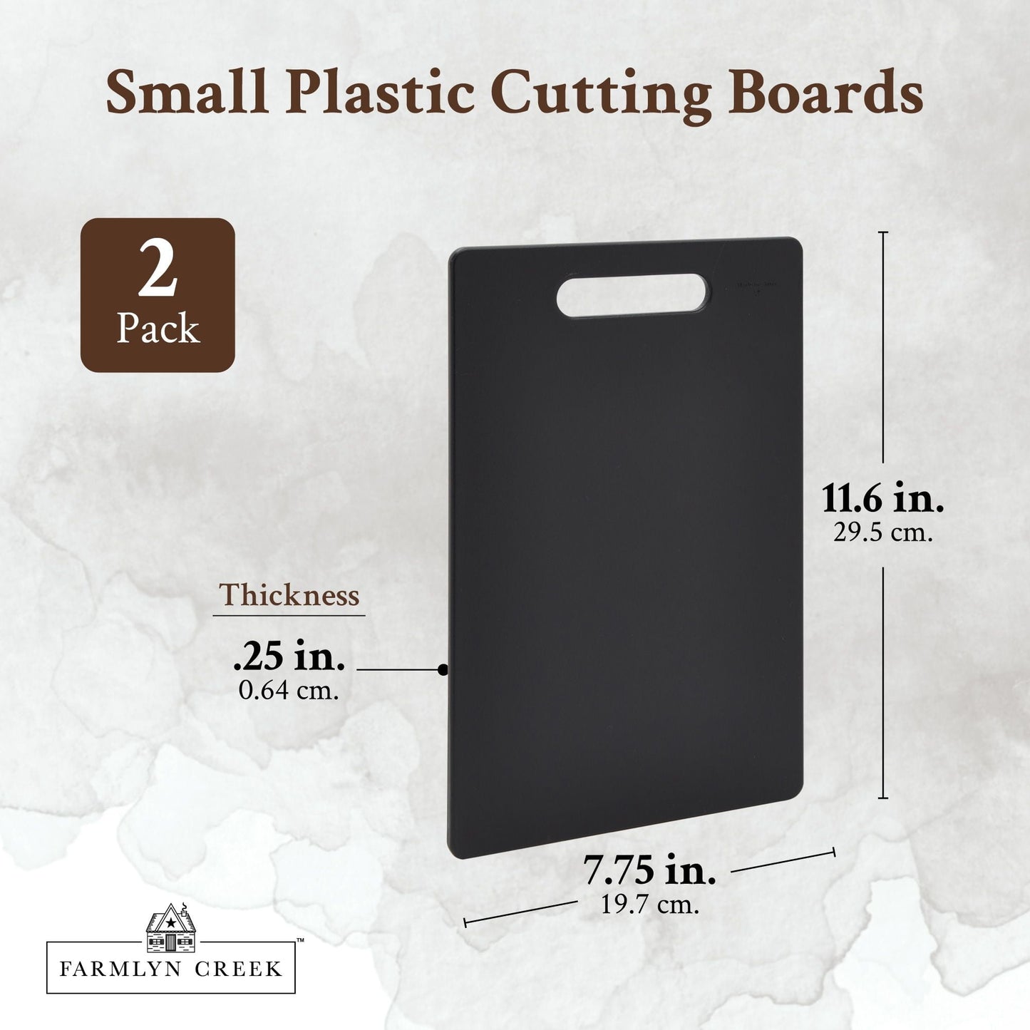 2 Pack Small Plastic Cutting Boards for Kitchen with Handles for Food, Fruits, Vegetables (Black, 7.7 x 11.6 In)