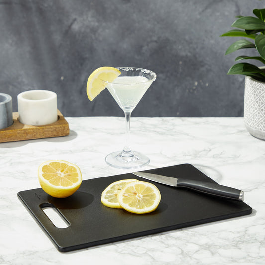 2 Pack Small Plastic Cutting Boards for Kitchen with Handles for Food, Fruits, Vegetables (Black, 7.7 x 11.6 In)
